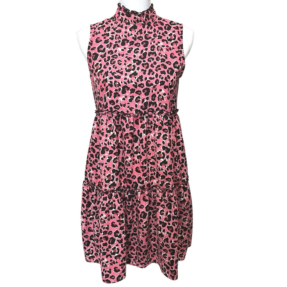Uncle‎ Frank Pink Leopard Print Sleeveless Dress High Neck Animal Print Size XS
